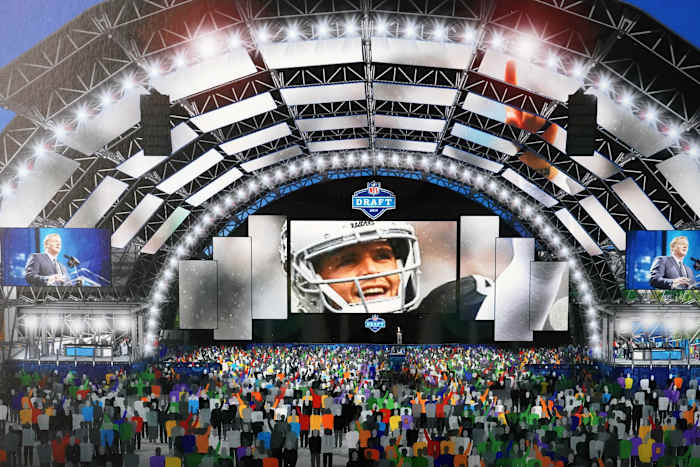 Jan 30, 2020; Miami, Florida, USA; Artist rendering of the 2020 NFL Draft viewing zone in Las Vegas in front of the High Roller observation wheel during the Super Bowl LIV Experience at the Miami Beach Convention Center.